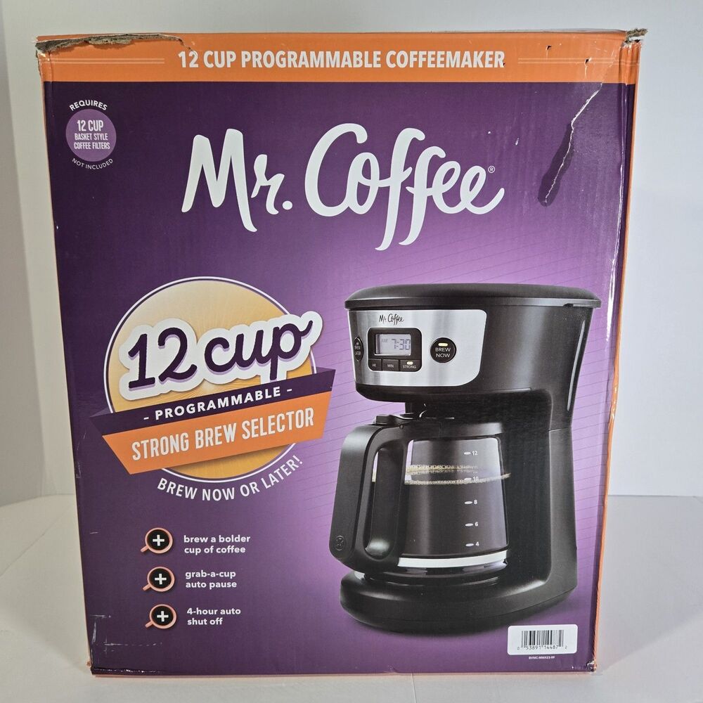 (D3826) Mr. Coffee 12-Cup Programmable Coffee Maker - Black/Stainless Steel
